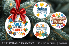 Autism Awareness round ornaments sublimation design Product Image 1
