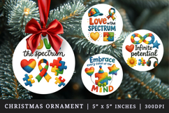 Autism Awareness round ornaments sublimation design Product Image 1