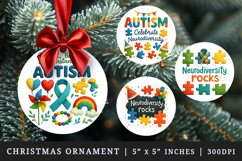 Autism Awareness round ornaments sublimation design Product Image 1