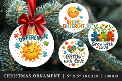 Autism Awareness round ornaments sublimation design Product Image 1