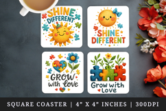 Autism Awareness square coaster sublimation, coasters design Product Image 1