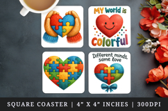 Autism Awareness square coaster sublimation, coasters design Product Image 1