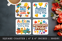 Autism Awareness square coaster sublimation, coasters design Product Image 1