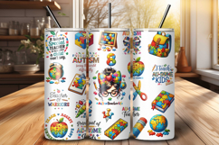 Autism Teacher 20 oz Tumbler Wrap PNG Sublimation Design Product Image 1