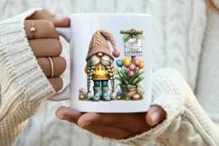 Happy Spring gnome with bucket of tulips and floral boots Product Image 5