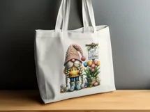 Happy Spring gnome with bucket of tulips and floral boots Product Image 3