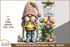 Happy Spring gnome with bucket of tulips and floral boots Product Image 1