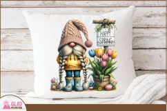 Happy Spring gnome with bucket of tulips and floral boots Product Image 2