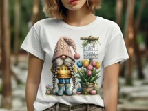 Happy Spring gnome with bucket of tulips and floral boots Product Image 4