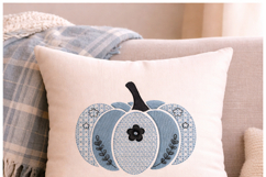 Blue Floral Pumpkin Embroidery Design Chinoiserie Fall Decor Product Image 3