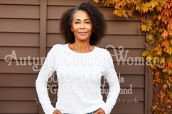 Autumn Woman Background, Autumn Older Woman Mockup, TShirt 3 Product Image 1
