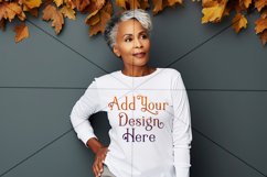 Autumn Woman Background, Autumn Older Woman Mockup, TShirt 6 Product Image 2