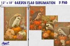 Autumn garden flag sublimation, vintage animal hedgehog PNG Product Image 1