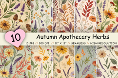 autumn apothecary herbs, dried botanical pattern, wellness herb design, medicinal plant background, healing seamless print, rustic herbal art, vintage apothecary design, cottagecore herb pattern, calendula lavender print, echinacea seed motif