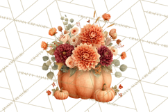 Watercolor Pumpkin Flower Bouquets Clipart PNG Product Image 2