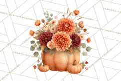 Watercolor Pumpkin Flower Bouquets Clipart PNG Product Image 2