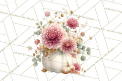 Watercolor Pumpkin Flower Bouquets Clipart PNG Product Image 3