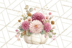 Watercolor Pumpkin Flower Bouquets Clipart PNG Product Image 4