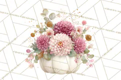 Watercolor Pumpkin Flower Bouquets Clipart PNG Product Image 4