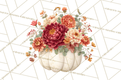 Watercolor Pumpkin Flower Bouquets Clipart PNG Product Image 4