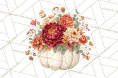 Watercolor Pumpkin Flower Bouquets Clipart PNG Product Image 4