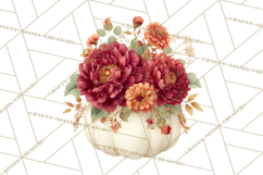 Watercolor Pumpkin Flower Bouquets Clipart PNG Product Image 5