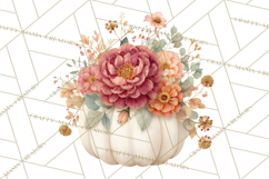 Watercolor Pumpkin Flower Bouquets Clipart PNG Product Image 2