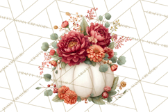 Watercolor Pumpkin Flower Bouquets Clipart PNG Product Image 3