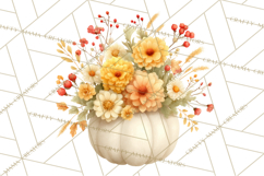 Watercolor Pumpkin Flower Bouquets Clipart PNG Product Image 2