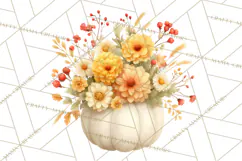 Watercolor Pumpkin Flower Bouquets Clipart PNG Product Image 2