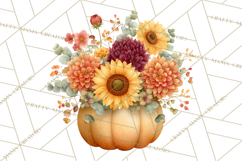 Watercolor Pumpkin Flower Bouquets Clipart PNG Product Image 4