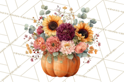 Watercolor Pumpkin Flower Bouquets Clipart PNG Product Image 5