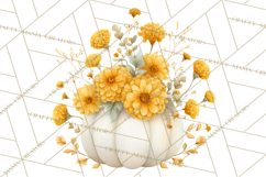 Watercolor Pumpkin Flower Bouquets Clipart PNG Product Image 2