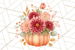 Watercolor Pumpkin Flower Bouquets Clipart PNG Product Image 3
