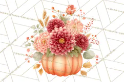 Watercolor Pumpkin Flower Bouquets Clipart PNG Product Image 3