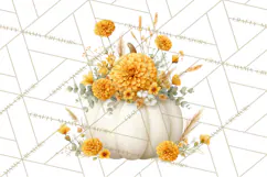 Watercolor Pumpkin Flower Bouquets Clipart PNG Product Image 4