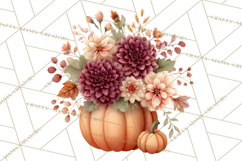 Watercolor Pumpkin Flower Bouquets Clipart PNG Product Image 5