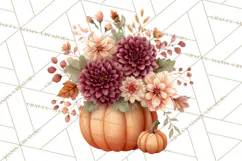 Watercolor Pumpkin Flower Bouquets Clipart PNG Product Image 5