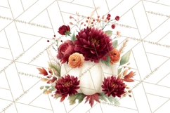 Watercolor Pumpkin Flower Bouquets Clipart PNG Product Image 3