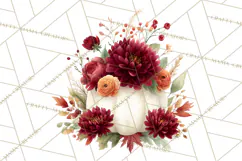 Watercolor Pumpkin Flower Bouquets Clipart PNG Product Image 3