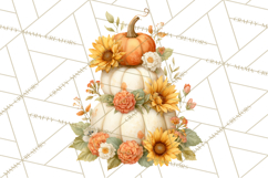 Watercolor Pumpkin Flower Bouquets Clipart PNG Product Image 4
