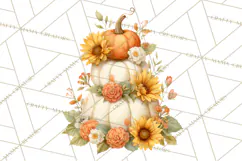 Watercolor Pumpkin Flower Bouquets Clipart PNG Product Image 4