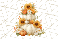Watercolor Pumpkin Flower Bouquets Clipart PNG Product Image 5