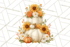 Watercolor Pumpkin Flower Bouquets Clipart PNG Product Image 5