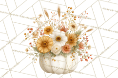Watercolor Pumpkin Flower Bouquets Clipart PNG Product Image 3