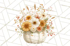 Watercolor Pumpkin Flower Bouquets Clipart PNG Product Image 3