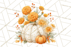 Watercolor Pumpkin Flower Bouquets Clipart PNG Product Image 3