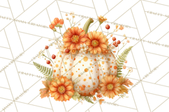 Watercolor Pumpkin Flower Bouquets Clipart PNG Product Image 4