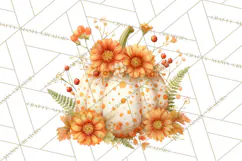 Watercolor Pumpkin Flower Bouquets Clipart PNG Product Image 4