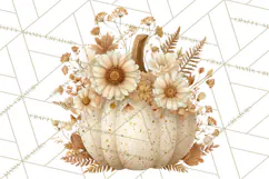 Watercolor Pumpkin Flower Bouquets Clipart PNG Product Image 5